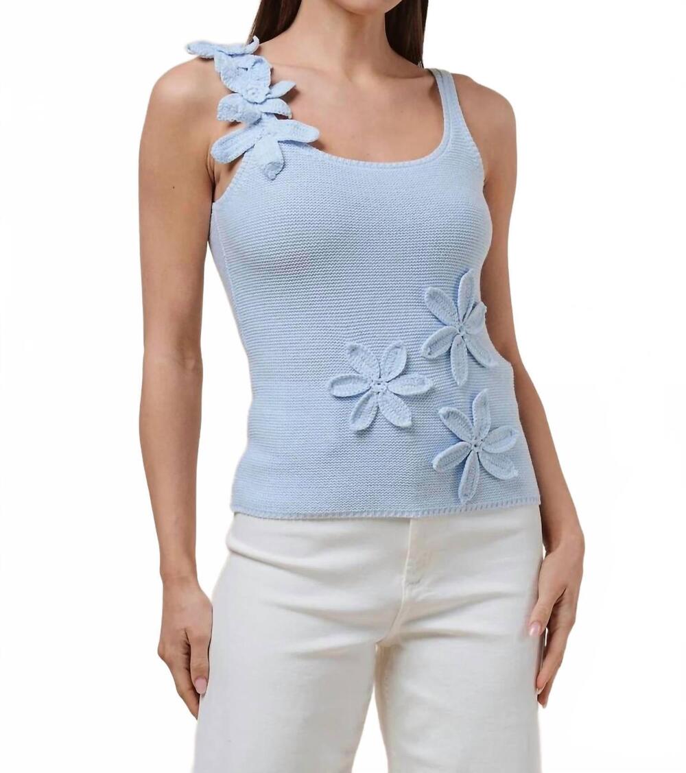 NEW ABLE percy floral applique knit top in blue